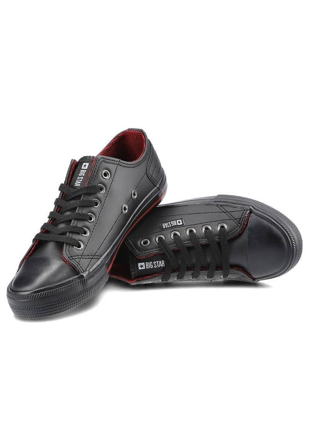 Big-Star - Trampki damskie Big Star, przeszywana skóra ekologiczna ze sznurowaniem na płaskiej podeszwie, czarne, HH274268. Okazja: na co dzień. Kolor: czarny. Materiał: skóra ekologiczna. Szerokość cholewki: normalna. Obcas: na płaskiej podeszwie. Styl: rockowy, casual, klasyczny