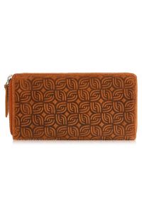 PAOLO PERUZZI - Portfel skórzany vintage Paolo Peruzzi pomarańczowy T-116-HOR. Kolor: pomarańczowy. Materiał: skóra. Wzór: geometria #1