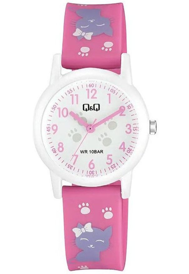 Zegarek Q&Q V23A-001V rózowy kolorowy dziecięcy kotek .