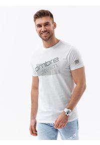 Ombre Clothing - T-shirt męski bawełniany z nadrukiem - biały V1. Kolor: biały. Materiał: bawełna. Długość rękawa: krótki rękaw. Długość: krótkie. Wzór: nadruk. Styl: klasyczny