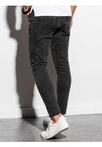 Ombre Clothing - Męskie jeansowe spodnie marmurkowe z surowo wykończoną nogawką SLIM FIT - czarne V3 OM-PADP-0146 - XXL. Kolor: czarny. Materiał: jeans
