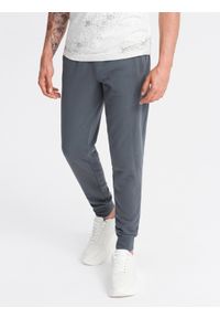 Ombre Clothing - Bawełniane dresowe spodnie męskie joggery BASIC – grafitowe V11 - Rozmiar: L. Okazja: na co dzień. Kolor: szary. Materiał: dresówka, bawełna. Wzór: aplikacja. Styl: sportowy, casual, elegancki
