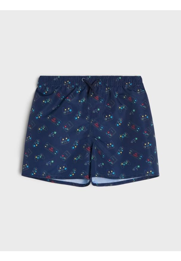 Sinsay - Szorty kąpielowe z motywem gamingowym - granatowy. Kolor: niebieski