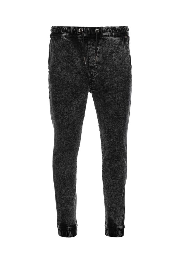Ombre Clothing - Spodnie męskie jeansowe joggery P1027 - czarne - XXL. Kolor: czarny. Materiał: jeans. Styl: klasyczny