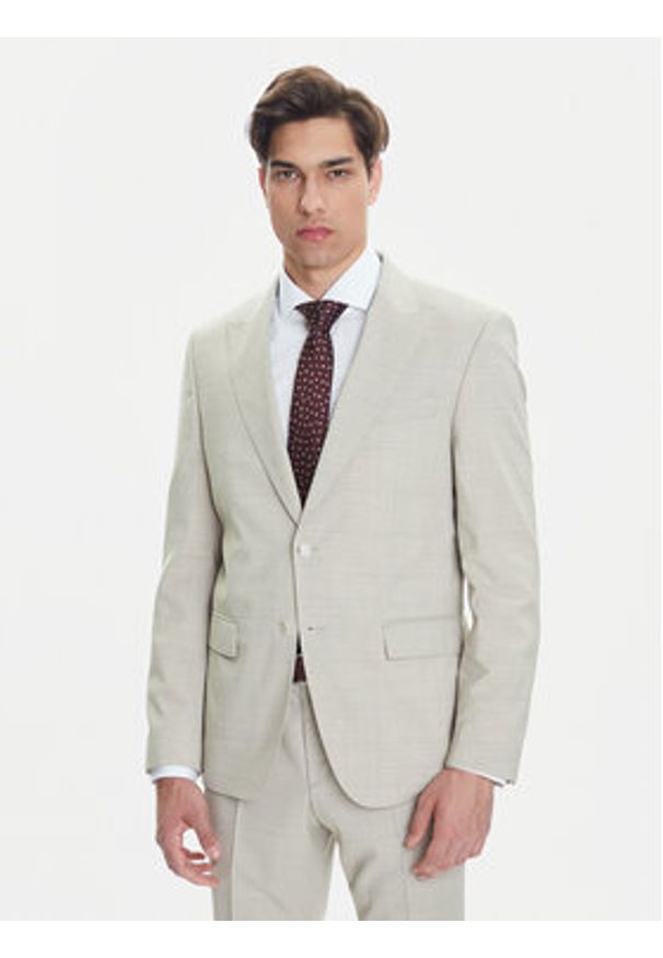 BOSS Garnitur H-Huge 50546099 Beżowy Slim Fit. Kolor: beżowy. Materiał: wełna