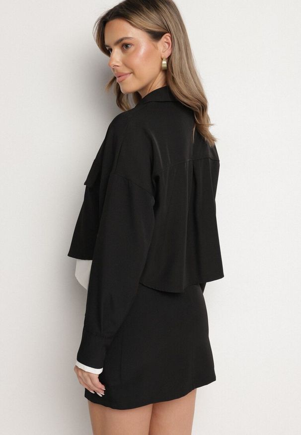 Born2be - Czarny Komplet Koszula i Spódnica z Imitacją Kieszeni Zensedi. Kolor: czarny