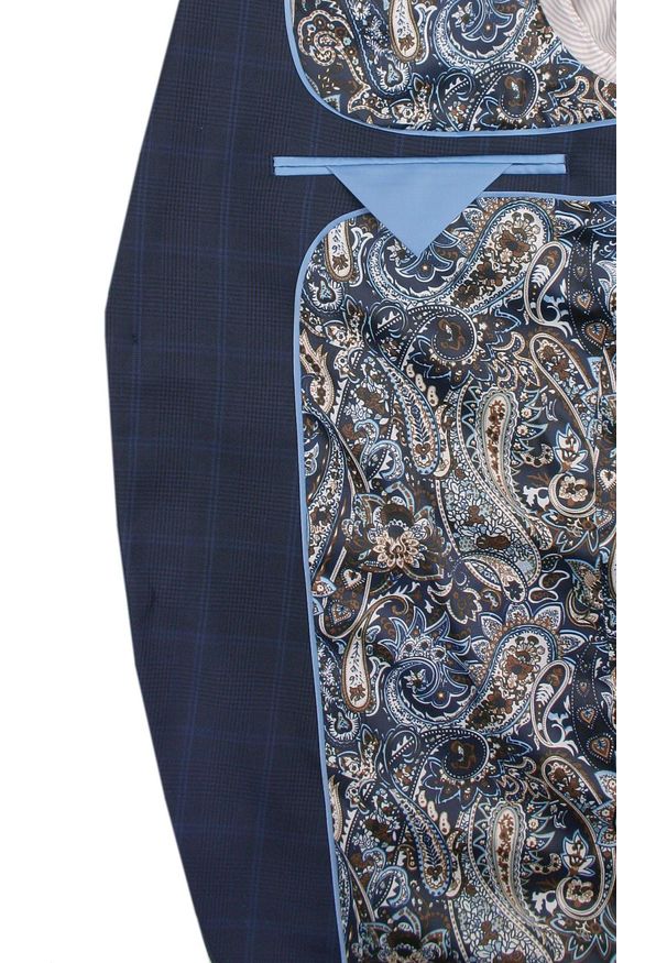 Garnitur Męski - Elegancki - Victorio - Granatowy, Wzór w Kratę. Kolor: niebieski. Materiał: elastan, poliester, wiskoza. Wzór: kratka