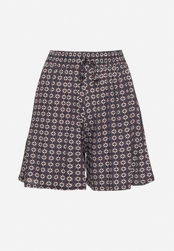 Born2be - Granatowe Szorty z Bawełny z Wysokim Stanem w Paski Voriene. Okazja: na co dzień. Stan: podwyższony. Kolor: niebieski. Materiał: bawełna. Długość: krótkie. Wzór: paski. Styl: klasyczny, casual