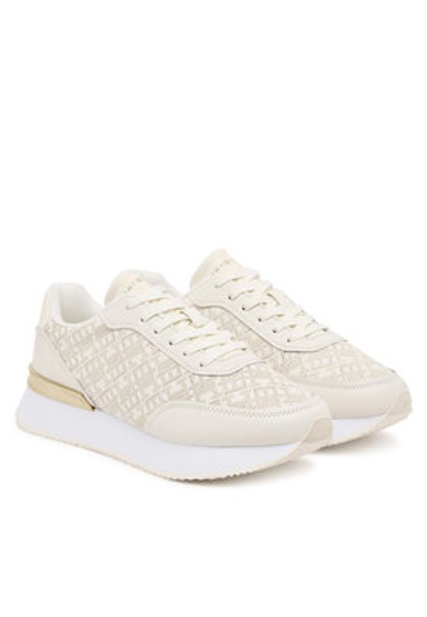TOMMY HILFIGER - Tommy Hilfiger Sneakersy Chic Monogram Runner FW0FW09051 Écru. Materiał: skóra