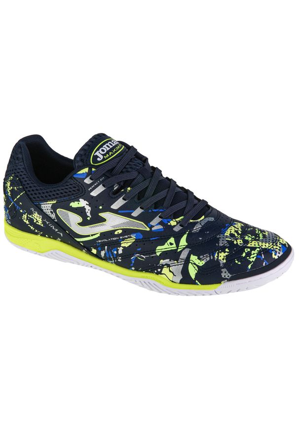 Buty piłkarskie męskie Joma Maxima 2433 In. Zapięcie: sznurówki. Kolor: niebieski, żółty, wielokolorowy. Materiał: materiał, syntetyk. Szerokość cholewki: normalna. Sport: piłka nożna