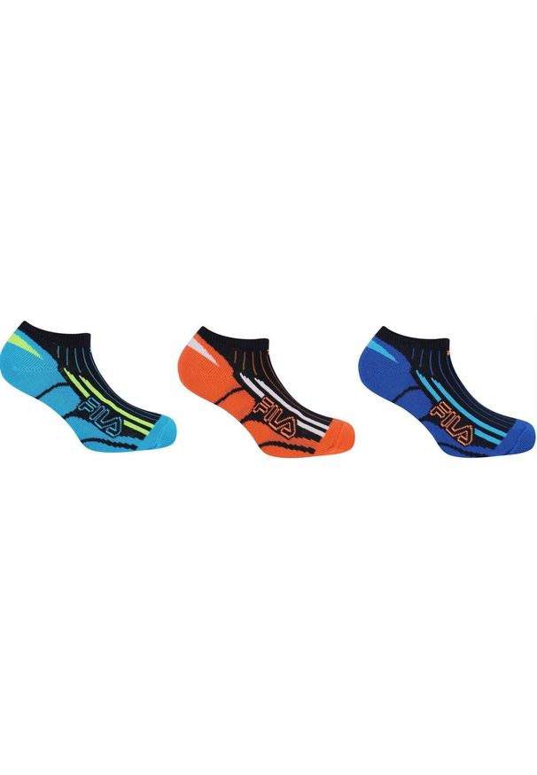 Fila 3-pak skarpetek junior Sneaker no-show Navy mix 35-38. Kolor: żółty, wielokolorowy, niebieski, czarny, pomarańczowy