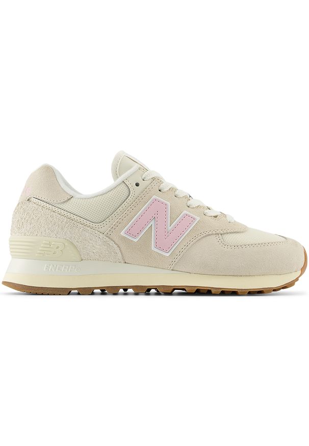 Buty damskie New Balance WL574GU2 – beżowe. Kolor: beżowy. Materiał: guma, skóra, dresówka, bawełna, materiał, syntetyk. Szerokość cholewki: normalna. Model: New Balance 574