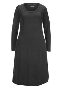 Sukienka dzianinowa poszerzana dołem bonprix czarny. Kolor: czarny. Materiał: materiał, bawełna, dzianina, akryl #1