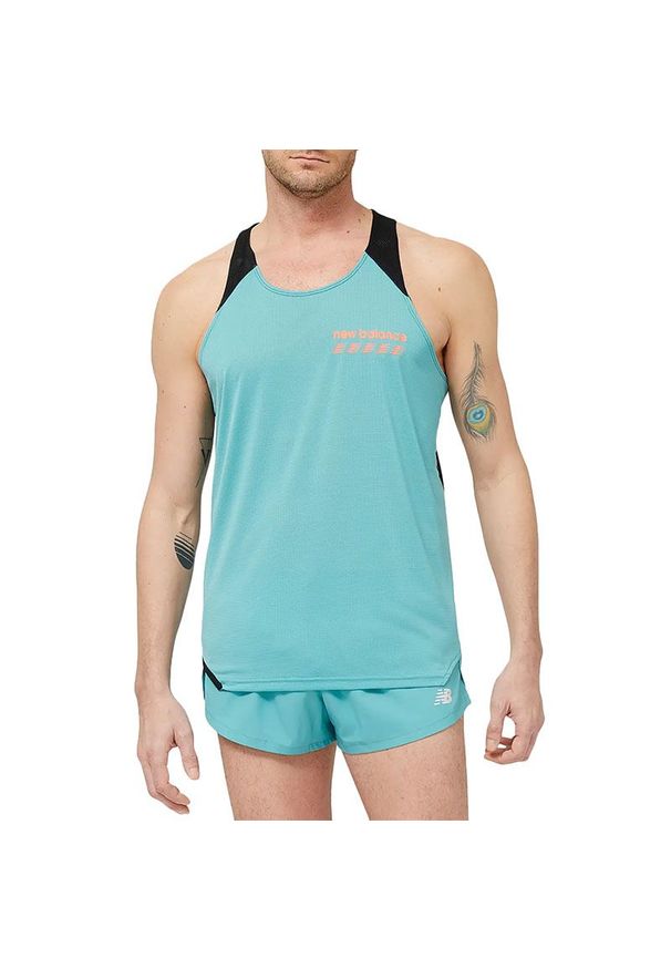 Koszulka New Balance MT31240FAD - niebieska. Kolor: niebieski. Materiał: poliester, materiał. Sport: fitness