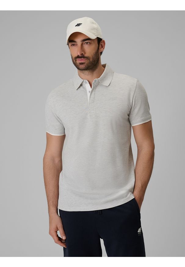 4f - 4F Koszulka polo regular męska - szara XXL. Okazja: na co dzień. Typ kołnierza: polo. Kolor: szary. Materiał: materiał, bawełna, jeans, dzianina. Styl: klasyczny, casual
