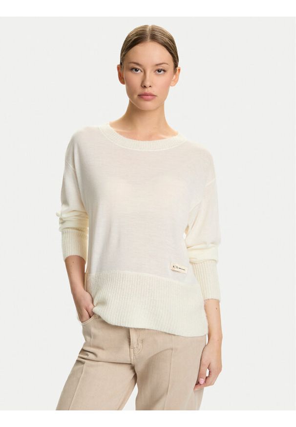 Armani Exchange Sweter XW000772 AF16602 U1003 Écru Relaxed Fit. Materiał: wełna