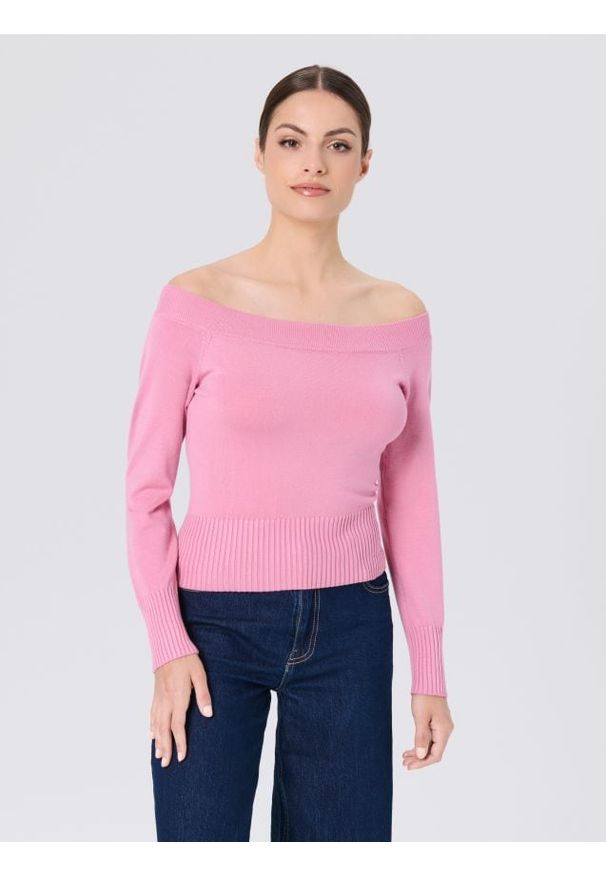 Sinsay - Sweter off shoulder - różowy. Kolor: różowy