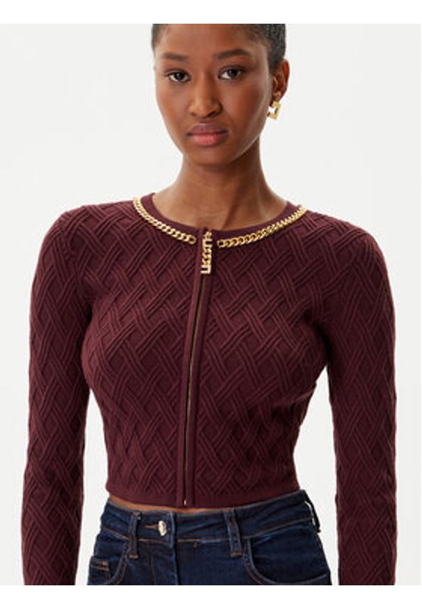 Elisabetta Franchi Kardigan MK-29B-56E2-V450 Bordowy Regular Fit. Kolor: czerwony. Materiał: syntetyk