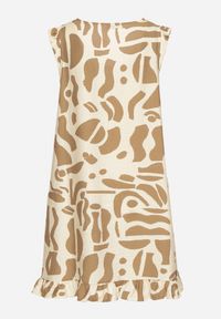 Born2be - Beżowa Sukienka o Rozkloszowanym Kroju z Dekoltem w Serek w Abstrakcyjny Wzór Mevondra. Okazja: na co dzień. Typ kołnierza: dekolt w serek. Kolor: beżowy. Materiał: skóra, jeans. Długość rękawa: bez rękawów. Styl: casual, elegancki #2