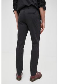 Calvin Klein spodnie męskie kolor czarny w fasonie chinos. Kolor: czarny. Materiał: materiał, bawełna, dzianina. Wzór: gładki