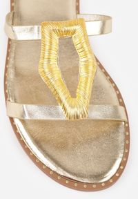 Renee - Złote Klapki VICES z Metaliczną Geometryczną Klamrą Azaeriana. Okazja: na co dzień. Kolor: złoty. Wzór: geometria. Styl: casual #8