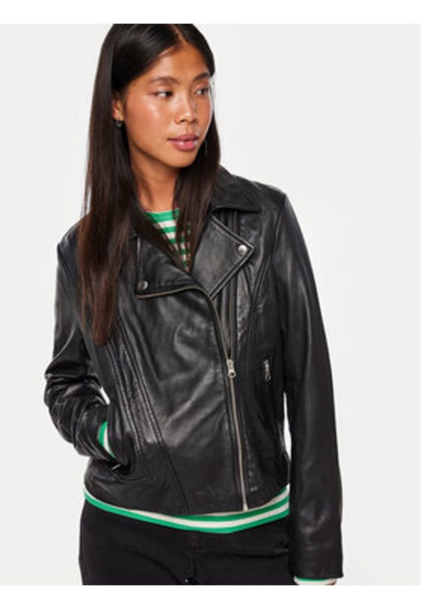 Pieces Kurtka skórzana Susse 17106570 Czarny Regular Fit. Kolor: czarny. Materiał: skóra