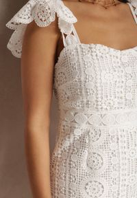 Renee - Biała Sukienka Andramia. Kolor: biały. Materiał: koronka. Długość rękawa: na ramiączkach. Wzór: aplikacja. Długość: midi #5