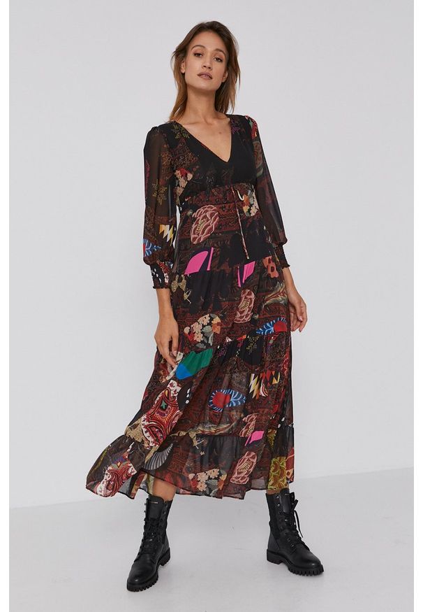 Desigual - Sukienka x Monsieur Christian Lacroix. Okazja: na co dzień. Materiał: tkanina. Długość rękawa: długi rękaw. Typ sukienki: proste. Styl: casual