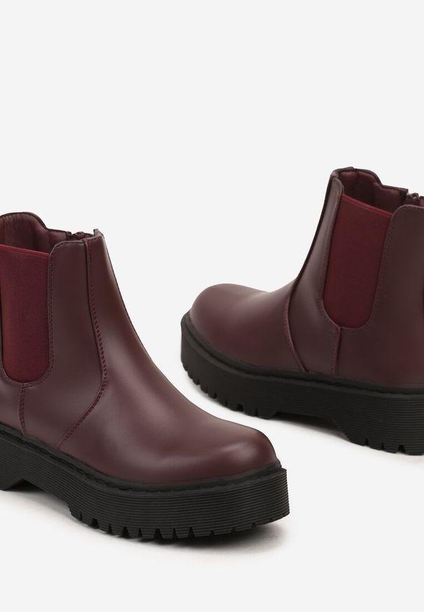 Renee - Bordowe Botki w Stylu Sztybletów na Platformie z Ociepleniem Torlissa. Okazja: na co dzień. Kolor: czerwony. Materiał: jeans. Obcas: na platformie. Styl: elegancki, casual