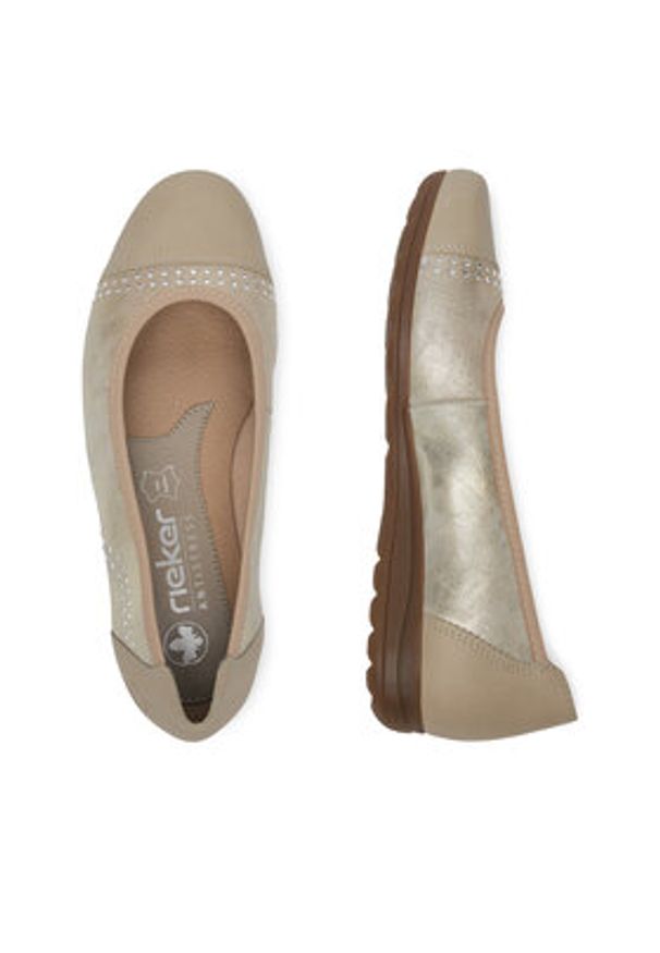 Rieker Baleriny L9353-62 Złoty. Kolor: złoty. Materiał: skóra, zamsz