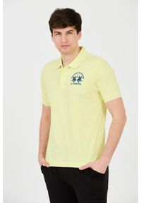 La Martina - LA MARTINA Cytrynowe męskie polo z dużym logo, Rozmiar M. Typ kołnierza: polo. Kolor: żółty #6