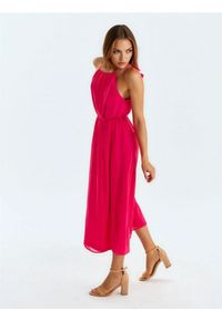 Sinsay - Sukienka midi z dekoracyjnym wiązaniem z motywem kwiatów - różowy. Kolor: różowy. Wzór: kwiaty. Długość: midi #1