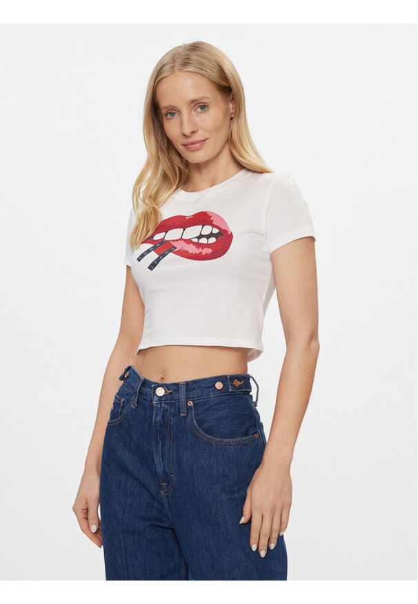 Tommy Jeans T-Shirt Lips DW0DW17373 Biały Slim Fit. Kolor: biały. Materiał: bawełna
