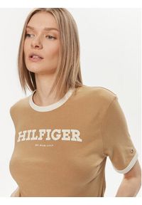 TOMMY HILFIGER - Tommy Hilfiger T-Shirt Monotype WW0WW41208 Beżowy Regular Fit. Kolor: beżowy. Materiał: bawełna #5