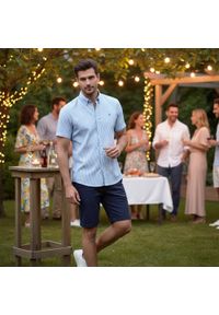 Weekendowa Koszula Męska, Taliowany Krój - Pako Jeans - Błękit w Prążek. Okazja: na co dzień. Kolor: niebieski. Materiał: wiskoza, bawełna. Wzór: paski. Styl: casual #7