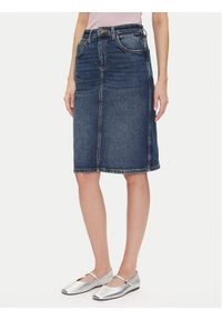 Lee Spódnica jeansowa 112355270 Granatowy Regular Fit. Kolor: niebieski. Materiał: bawełna