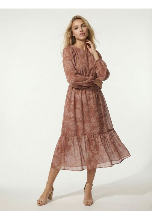 Sinsay - Sukienka midi w kwiaty - wielobarwny. Wzór: kwiaty. Długość: midi