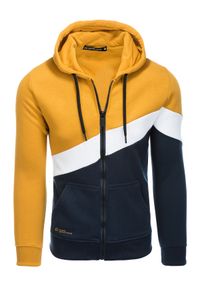 Ombre Clothing - Bluza męska trzykolorowa rozpinana z kapturem - musztardowa V4 B1419 - XXL. Typ kołnierza: kaptur. Kolor: żółty. Materiał: poliester, bawełna #6