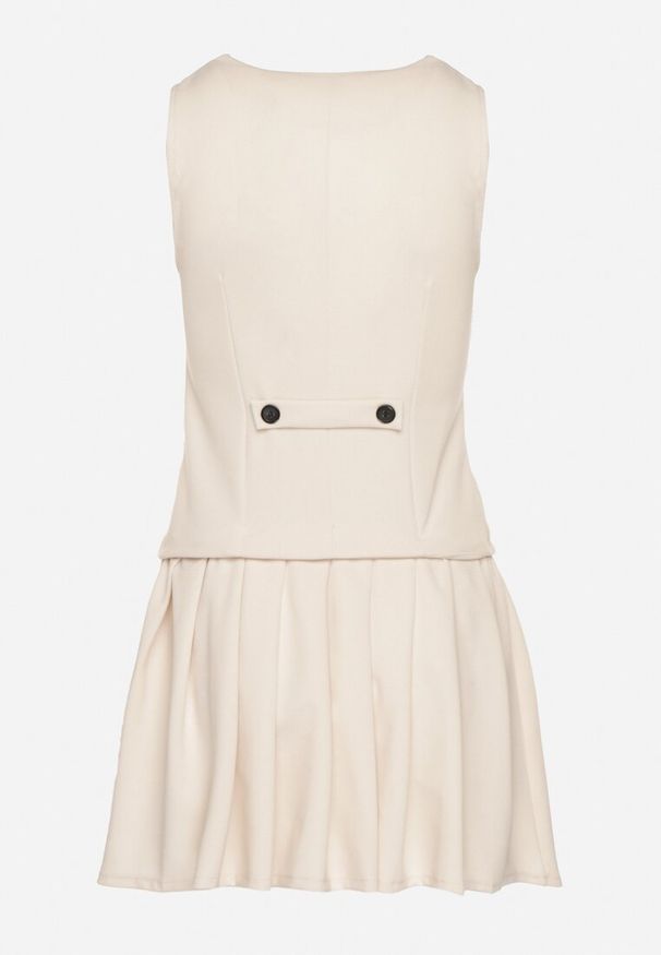 Born2be - Jasnobeżowa Sukienka Góra w Stylu Kamizelki i Rozkloszowany Dół Eviraia. Okazja: na co dzień. Typ kołnierza: dekolt w kształcie V. Kolor: beżowy. Typ sukienki: rozkloszowane. Styl: casual, klasyczny