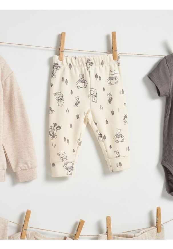 Sinsay - Spodnie z polarem w środku Winnie the Pooh - kremowy. Kolor: kremowy. Materiał: polar