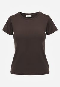 Renee - Ciemnoszary Klasyczny T-shirt o Gładkim Wykończeniu Rhethine. Kolor: szary. Materiał: jeans, zamsz. Długość: krótkie. Wzór: gładki. Styl: klasyczny #2