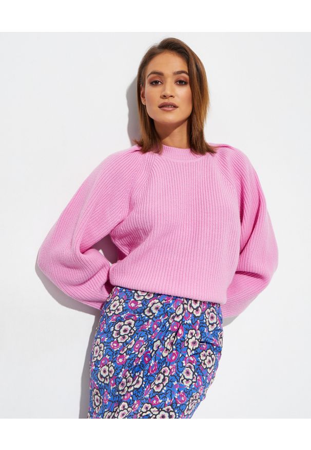 ISABEL MARANT - Różowy wełniany sweter Billie. Kolor: różowy, wielokolorowy, fioletowy. Materiał: wełna. Długość rękawa: długi rękaw. Długość: długie