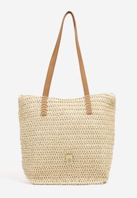 Born2be - Beżowa Torebka Shopperka z Plecionki Ulovera. Kolor: beżowy. Styl: klasyczny, casual