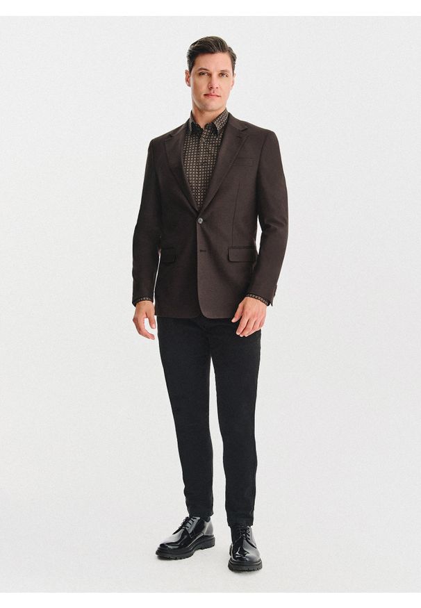 Pako Lorente - PAKO LORENTE – Brązowa marynarka męska. Kolor: szary, beżowy, brązowy. Materiał: poliester, elastan, wiskoza. Sezon: jesień