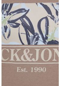 Jack & Jones bluza męska kolor beżowy z nadrukiem. Kolor: beżowy. Materiał: dzianina. Wzór: nadruk #2