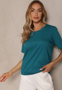 Renee - Ciemnozielony Basicowy T-shirt z Bawełny Fevarisse. Okazja: na co dzień. Kolor: zielony. Materiał: bawełna. Styl: klasyczny, casual #5