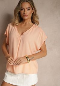Renee - Pomarańczowa Bluzka z Wiskozy z Trójkątnym Dekoltem Tilimira. Okazja: na co dzień. Kolor: pomarańczowy. Materiał: wiskoza. Styl: elegancki, casual