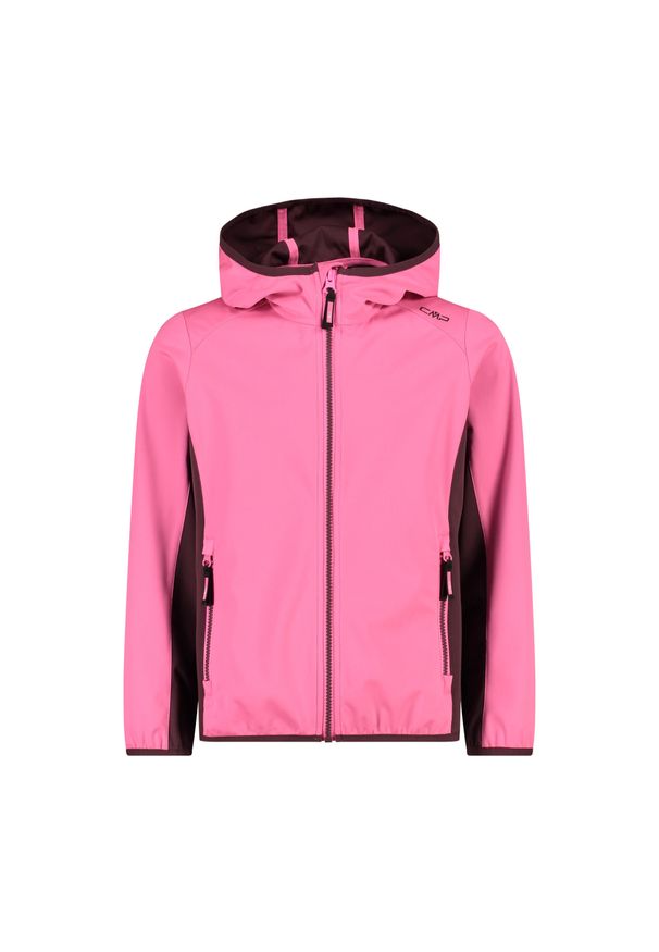 Kurtka impermeabilna z kapturem dla dziewczynki CMP. Typ kołnierza: kaptur. Kolor: wielokolorowy, fioletowy, różowy. Sport: turystyka piesza