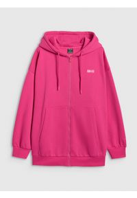 4f - 4F Bluza dresowa rozpinana z kapturem damska - różowa M. Okazja: na co dzień. Typ kołnierza: kaptur. Kolor: różowy. Materiał: dresówka. Styl: casual, klasyczny