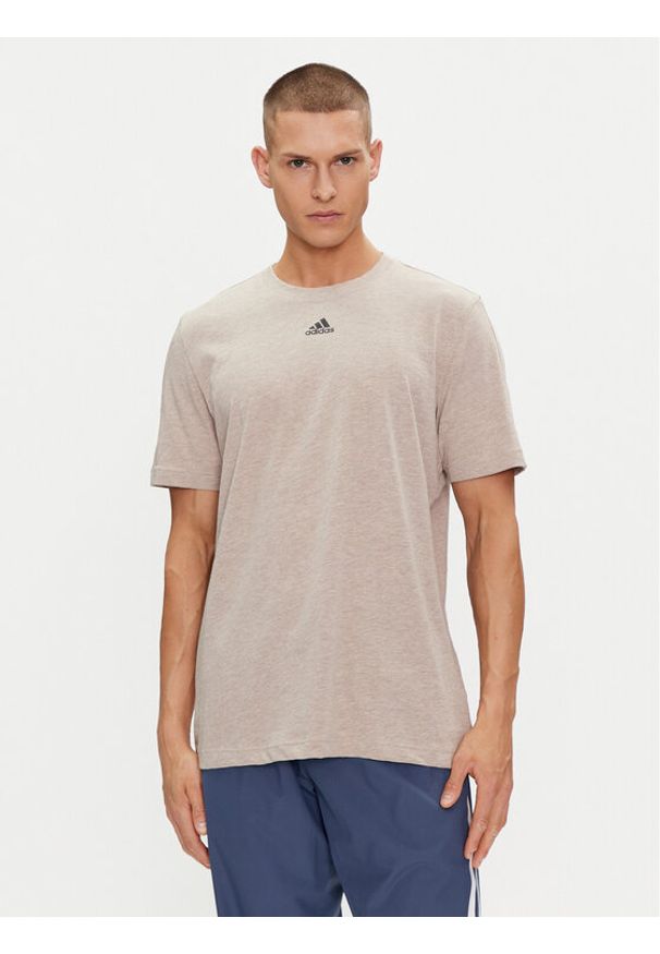 Adidas - adidas T-Shirt IB6143 Beżowy Regular Fit. Kolor: beżowy. Materiał: bawełna